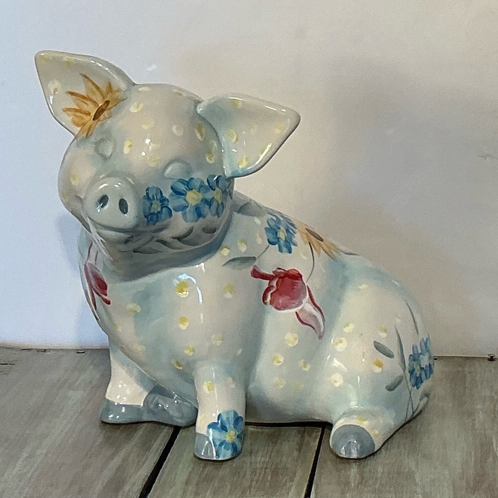 Floral Ceramic Pig Figurine